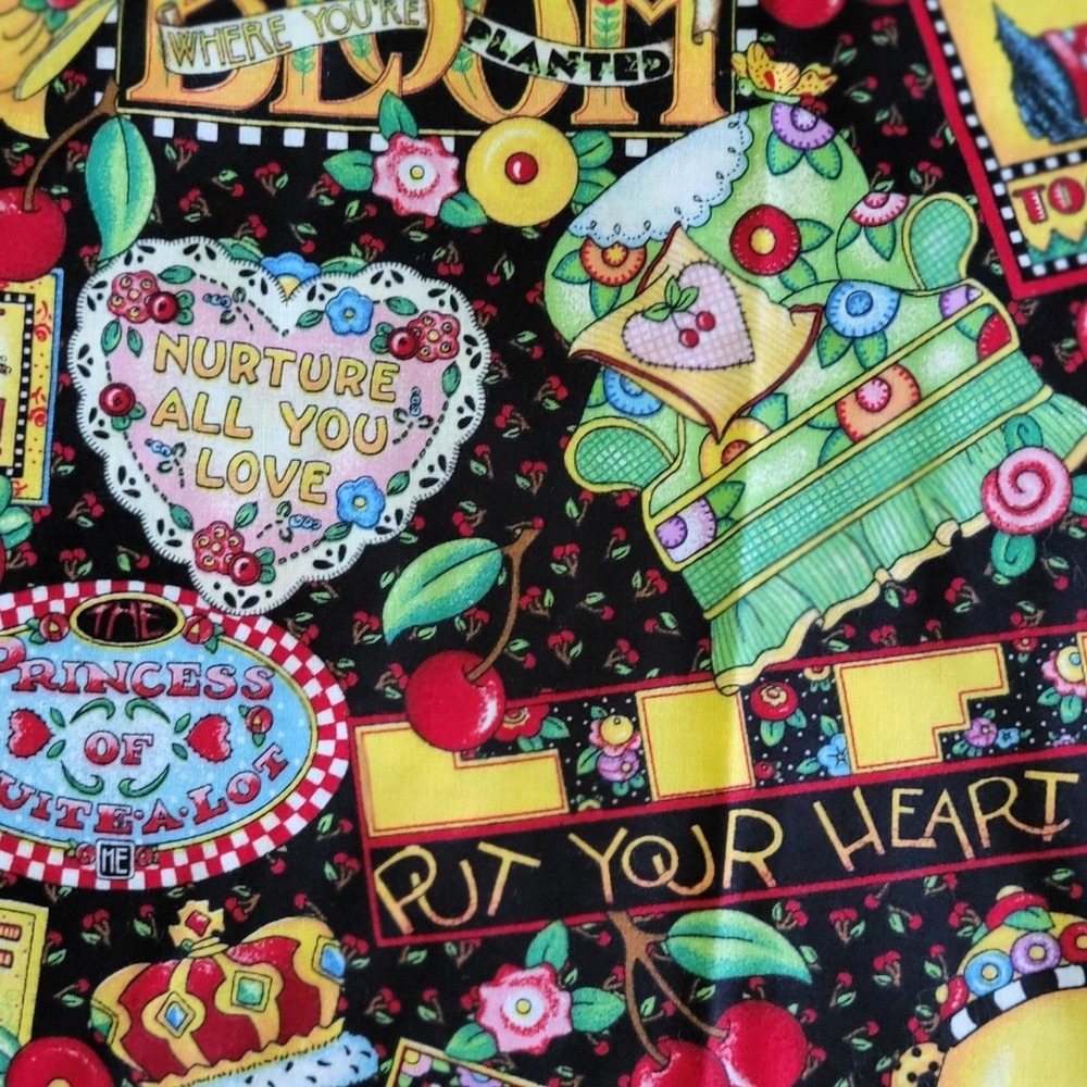 Vintage 2 Yds New Mary Engelbreit Fabric Smarty Slogans Cherry Heart Dog 2002 - Picture 3 of 4